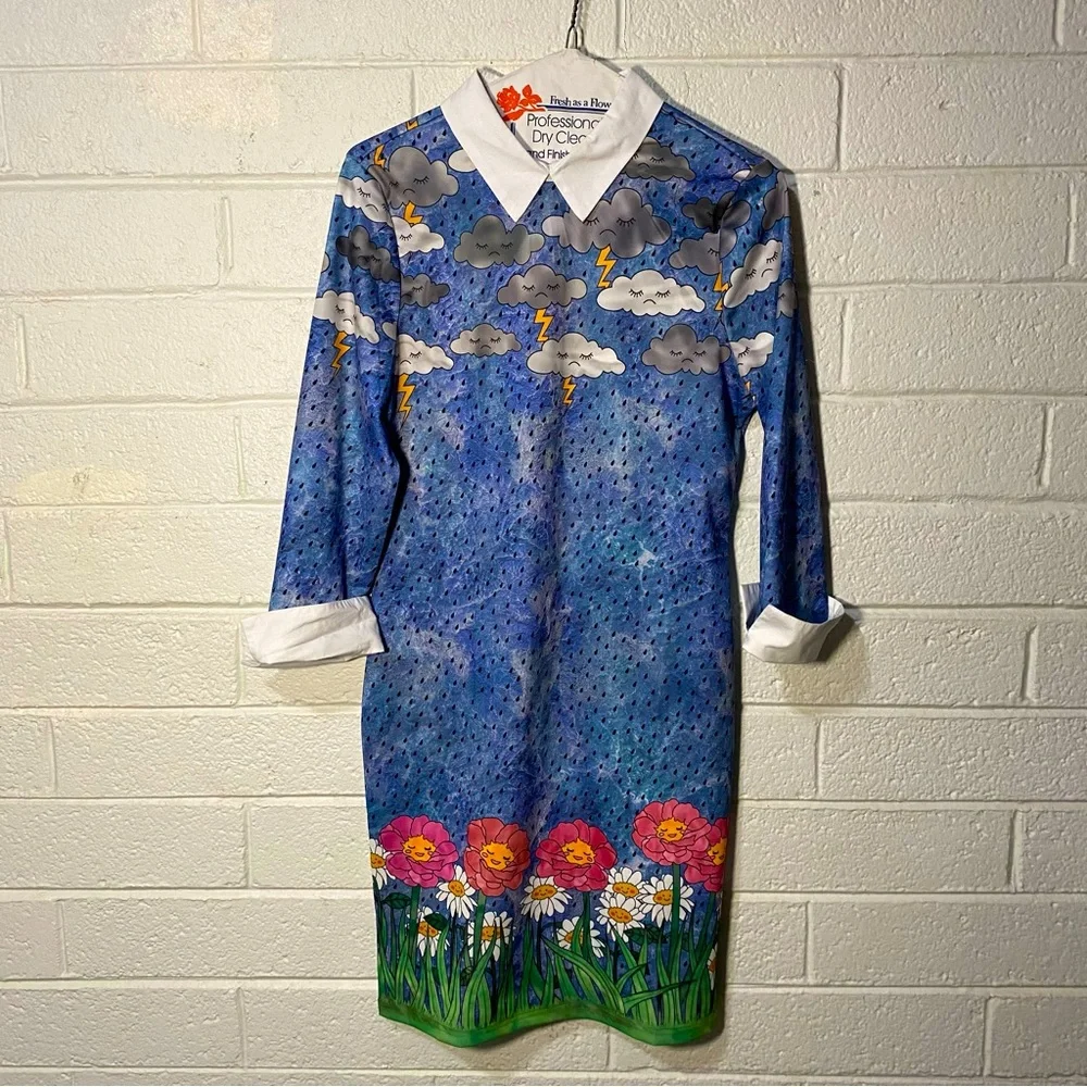 Rainy Day Collared Mini Dress Cute Cloud Nature Print SheIN women’s large Used